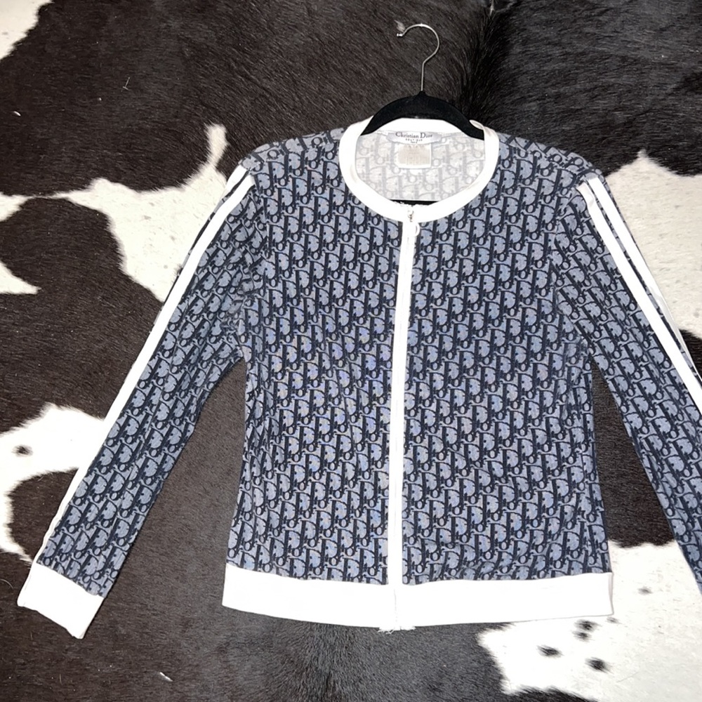 Vintage Y2K Diorissimo Trotter Monogram Zip Up Jacket Top in Navy Blue - Picture 7 of 14